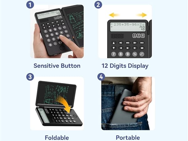 functional calculator with writing tablet