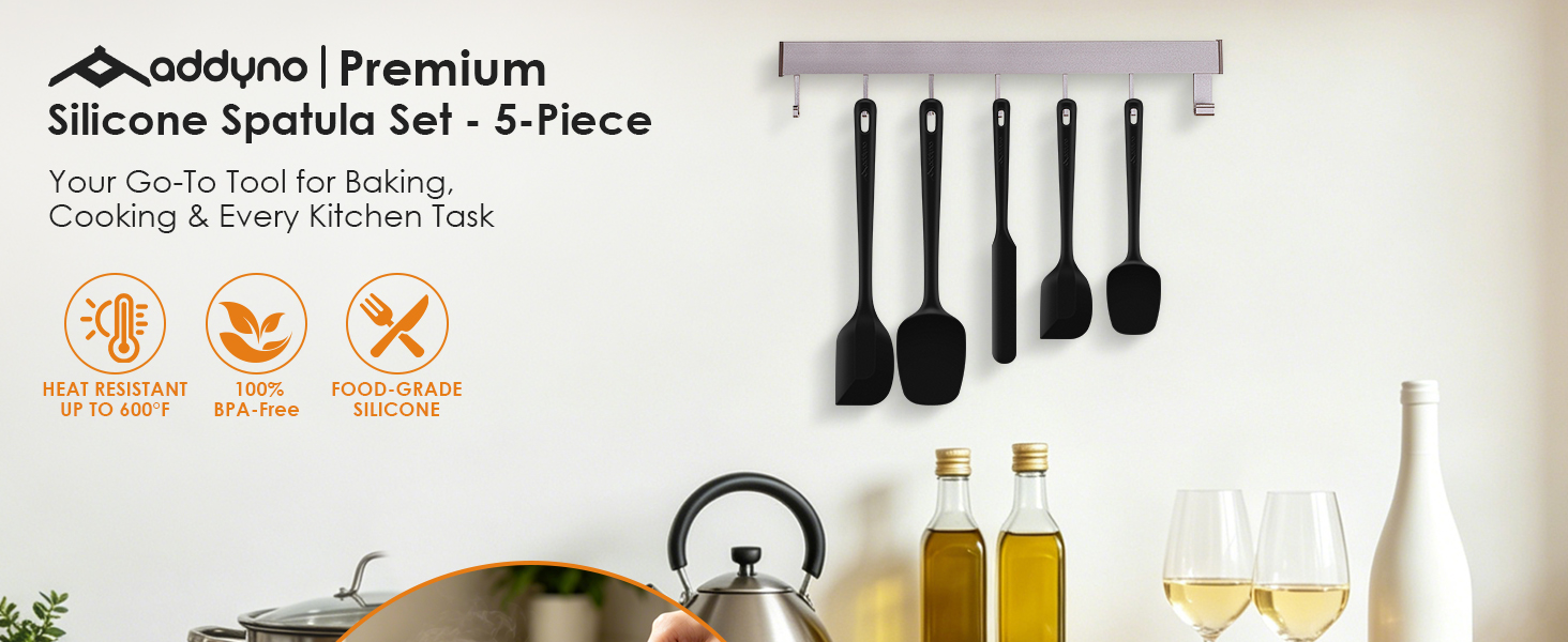 Addyno 5-piece silicone spatula set, heat-resistant, BPA-free, food-grade for cooking