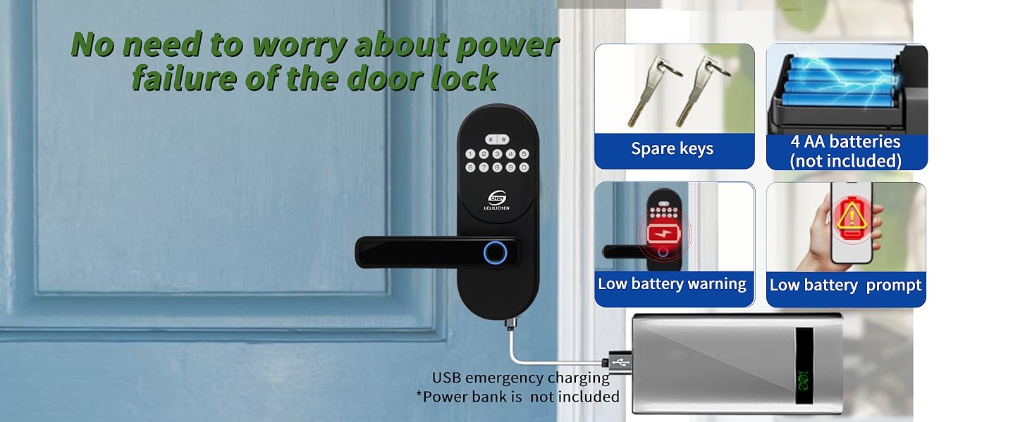 smart door lock with handle for exterior doors