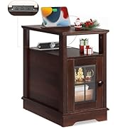 WLIVE Farmhouse End Table with Charging Station, Narrow Side Table with Storage, Small Nightstand...