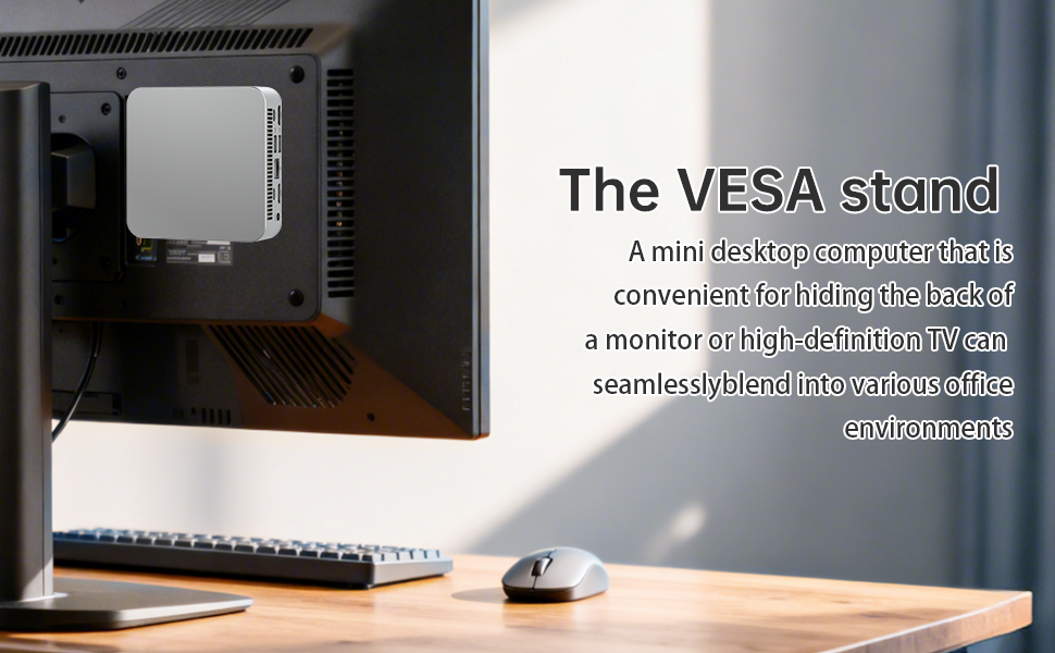 Supports VESA mounting on the back of the monitor.