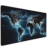 SEIFUD Large World Map Mouse Pad, Blue Glow in The Dark Design, Rubber Base, 35.4 x 15.7 Inches, ...