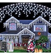 Ollny Icicle Lights Outdoor Cool White, 594LED 49FT Christmas Lights with Remote 8 Modes Dimmable...