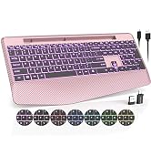 Wireless Keyboard with 7 Colored Backlits, Wrist Rest, Phone Holder, Rechargeable Ergonomic Compu...
