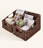 GRANNY SAYS Wicker Storage Baskets, Waterproof Wicker Basket with Handles, Trapezoid Woven Storag...
