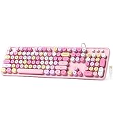 Meidosa Wired Computer Keyboard, Pink Colorful Full Size Keyboard, Round Key Typewriter Keyboards...