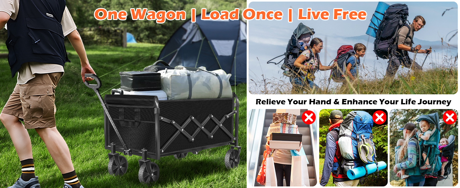 Collapsible Wagons Carts Foldable Wagon, Foldable Wagon Cart with Wheels, Folding Wago