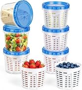 Freshmage 6-Pack 24oz Freezer Storage Containers with Twist Top Lids | Removable Colander for Fru...