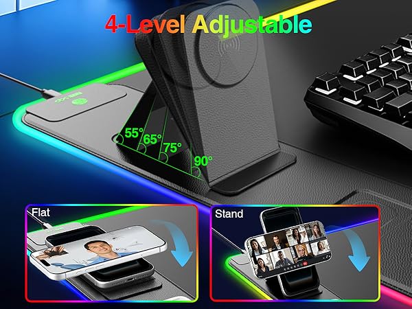 RGB Gaming Mouse Pad with Wireless Charging Phone Stand