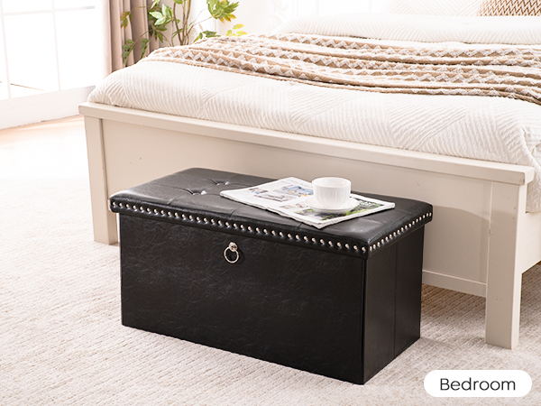 oakvivo Folding Storage Ottoman Bench Small Leather Foot Rest Stools Ottoman with Storage Footstool
