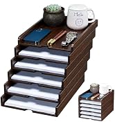 6 Tier Solid Wood Desktop File Organizer, Pull Out Stackable Paper Tray, Multi-use Desk Storage f...