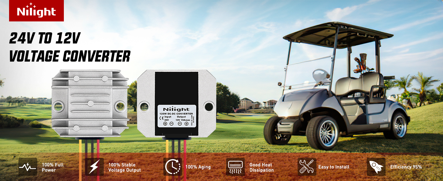 Nilight 120W 24V to 12V 10A DC Converter Regulator Reducer Golf Cart Voltage Converter Regulator