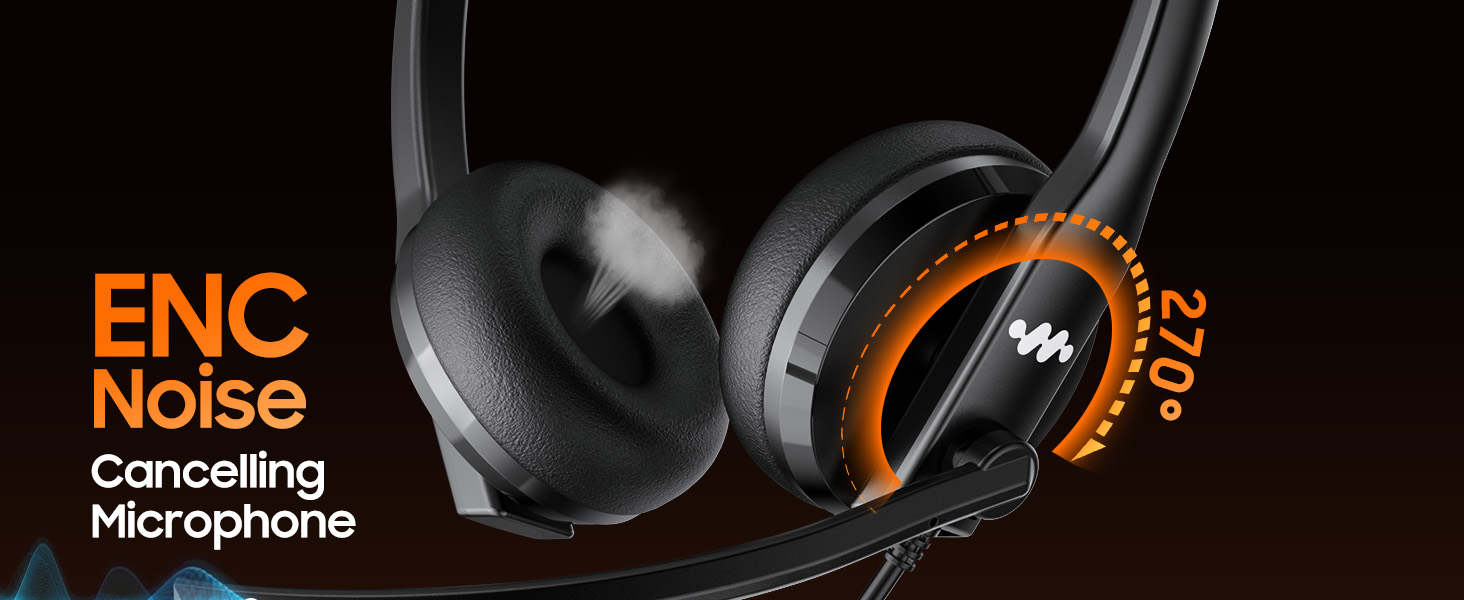 ENC noise cancelling headset with microphone comforable fit for long time work