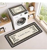 Laundry Room Rugs and Mats Set of 2, Non-Slip Washable Absorbent Mats, Washer &amp; Dryer Top Cover M...