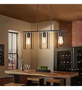 Iporovon Kitchen Island Lighting, Farmhouse 3 Lights Dining Room Light Fixtures, Flexible Metal S...