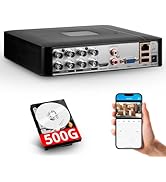 8 Channel Security DVR Recorder with 500G HDD, 8CH Hybrid 4-in-1 CCTV DVR for Surveillance Camera...