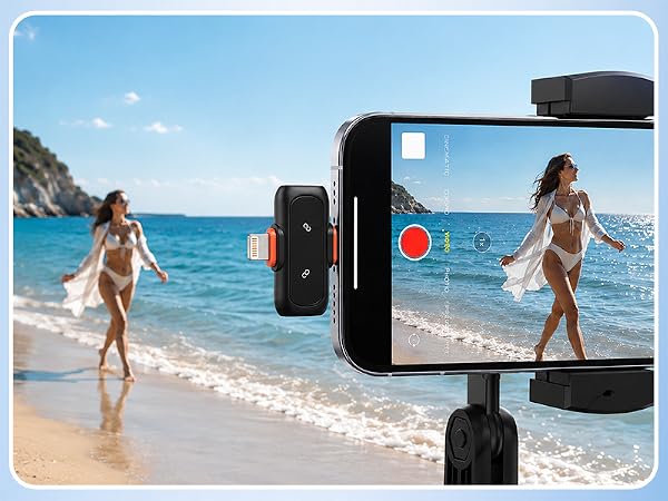 Wireless Microphone for iPhone Android, Dual Lavalier Mini Clip On Mic