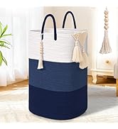 Woven Laundry Basket for Clothes,65 L Large Rectangle Laundry Hampers with Beads Tassel, Nursery ...