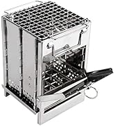 REDCAMP Wood Burning Folding Camp Stove Stainless Steel Grid, Portable Collapsible Backpacking St...