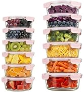 Konokyo Round Glass Food Storage Containers with Lids, 12 Pack Airtight Leakproof Meal Prep Conta...