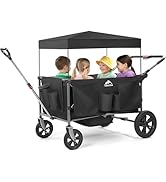 4 Seater Foldable Wagon Stroller &amp; Cargo,with 5-Point Harnesses,Adjustable Push/Pull Handle, Remo...