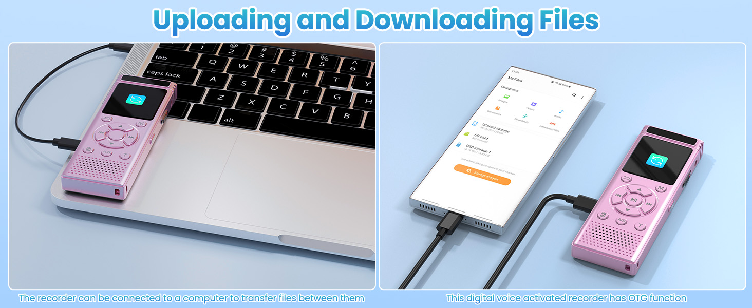 voice recorder with playback file transfer via computer and mobile phone