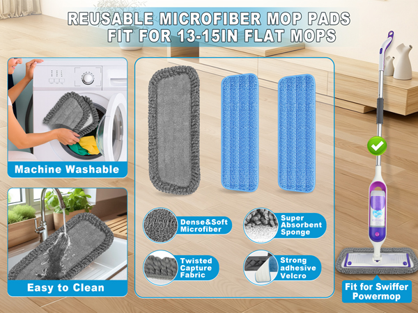 Washable mop pads for BPAWA spray mop