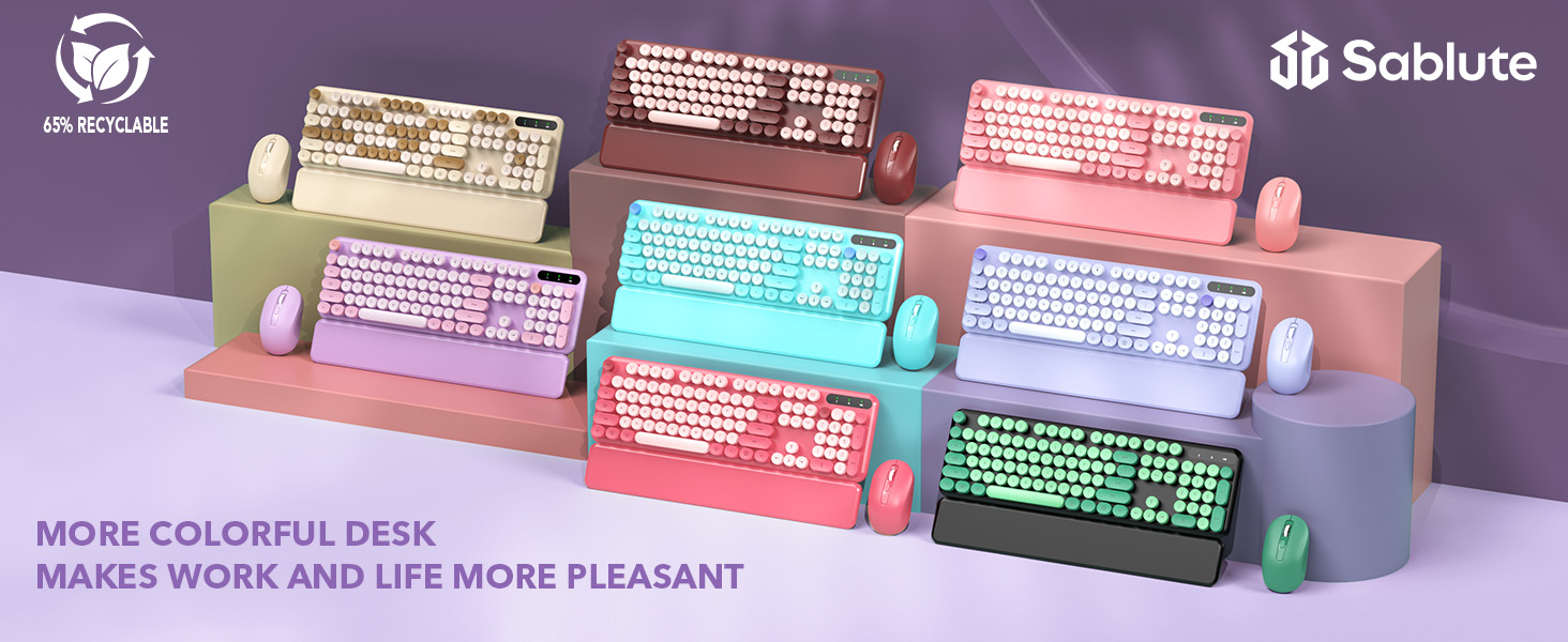 Purple Wireless Keyboard and Mouse Combo with Detachable Wrist Rest