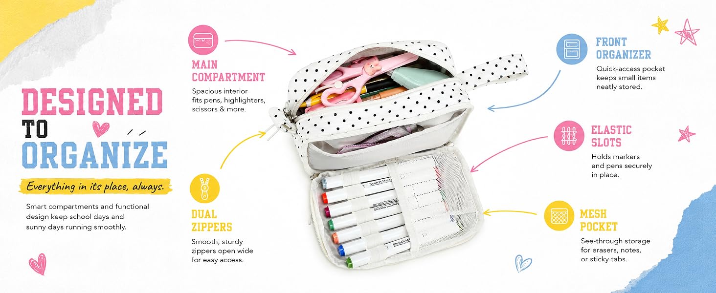Big Capacity Pencil Case Pencil Pouch Cute Pencil Box Pencil Bag for Teen Girls Boys Black dots
