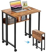 GreenForest Folding Desk Small Rolling Desk with Storage Shelf, 24.8 inch Foldable Computer Desk ...