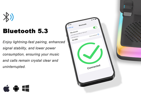 Stable Bluetooth 5.3 speaker with phone stand, long range wireless audio for movies and videos.
