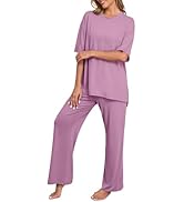 PrinStory Womens Pajamas Sets 2 Piece Lounge Set Short Sleeve Tops and Long Pants Soft Pjs Lounge...