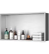 EXF Stainless Steel Shower Niche 12" X 24" Brushed, No Tile Needed Recessed Waterproof Shower She...