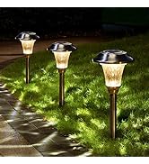 GIGALUMI 8 Pack Solar Pathway Lights, Solar Lights Outdoor Warm White, Waterproof Glass Stainless...