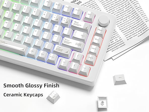Glossy White PBT Keycaps Baroque Style 115 Keys Cherry Profile Custom Keycap Set Ceramic Texture