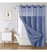 eachope MoonLightBlue No Hook Waffle Weave Shower Curtain with snap-in Liner Replacement, 230GSM ...
