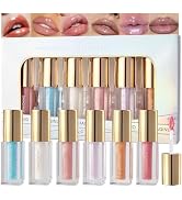 MooGlamor 6 Pcs Subtle Shimmery Lip Gloss Colorful Set Glitter Lipgloss Long Lasting Waterproof a...