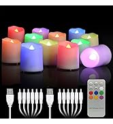 Rechargeable Color Changing Votive Candles Flameless USB LED Tea Lights with Remote Flickering Te...