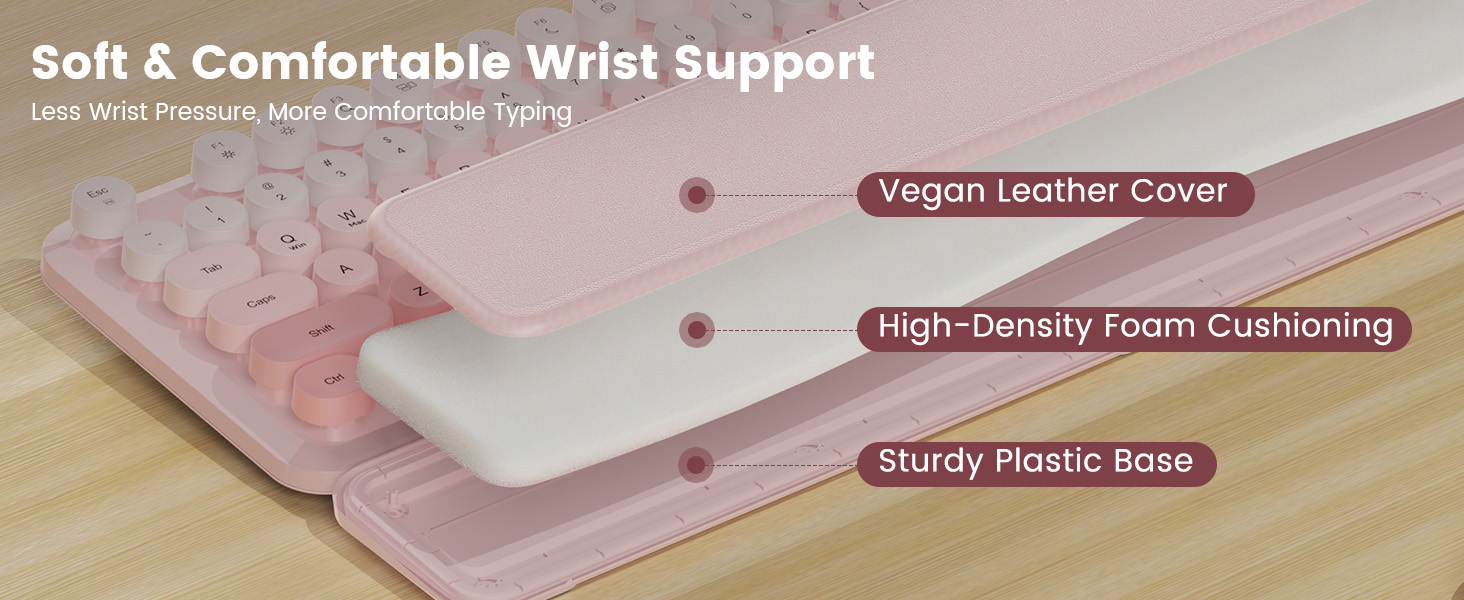 wrist rest cutaway showing vegan leather cover high density foam cushioning sturdy plastic base