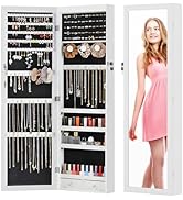 Sweetcrispy Lockable Jewelry Cabinet Organizer with Mirror, Wall Mounted Armoire for Large Capaci...