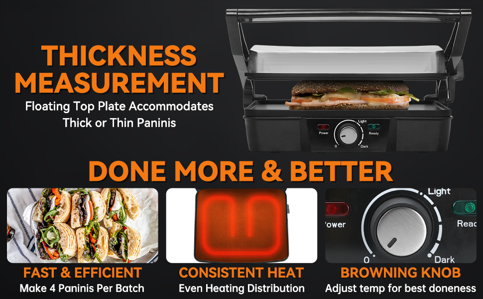 Thickness measurement browning control even heat fast efficient