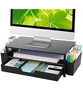 ECOLOVI Desk Organizer and Accessories, 2-Tier Computer Monitor Stand Rise with Storage Drawer &amp; ...