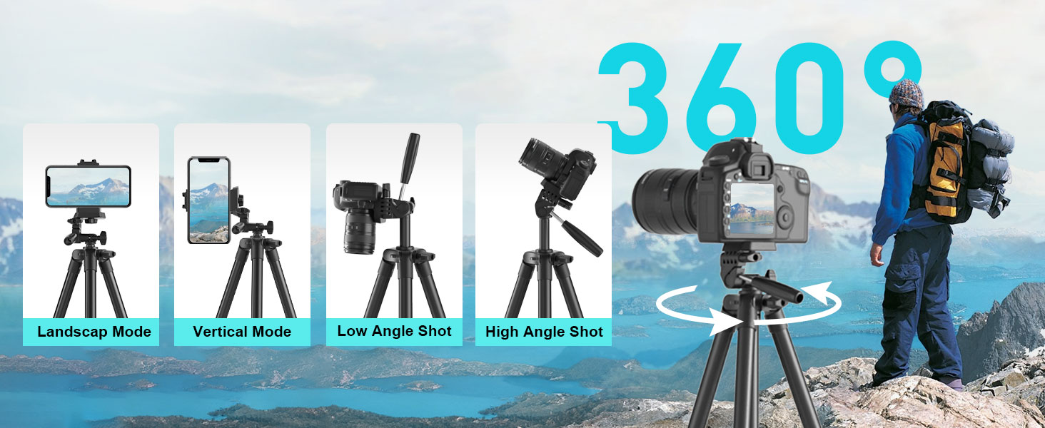  Camera Phone Tripod with 3-Way Pan Head