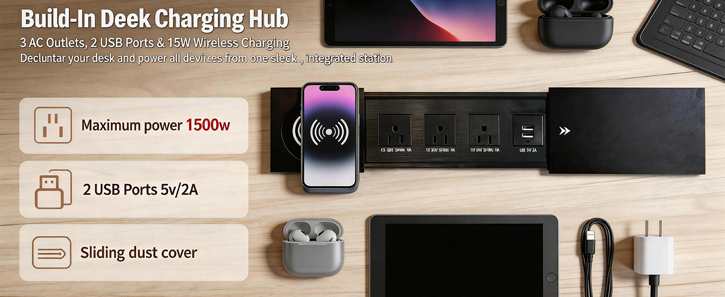 L Shaped Office Desk with Charging Station