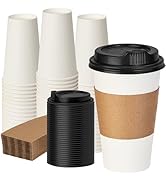 VPACKDUO 16 oz 50 Pack Paper Cups with Lids and Sleeves