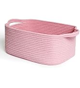 MEGASKET Pink Woven Storage Basket, Cotton Rope Gift Basket Empty, Cute Organizer for Girls, Deco...