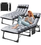 ABORON 3-in-1 Folding Patio Lounge Chair, 440LB Heavy-Duty Tri-Fold Guest Bed with Plush Cotton C...