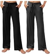 HEARTNICE 2 Pack Women's Pajamas Pants with Pockets Wide Leg Lounge Casual Loose Comfy Stretch Ri...