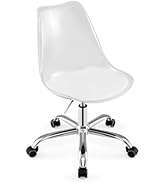 COSTWAY Clear Desk Chair, Armless Rolling Acrylic Office Chairs with Swivel Seat &amp; PU Leather Cus...