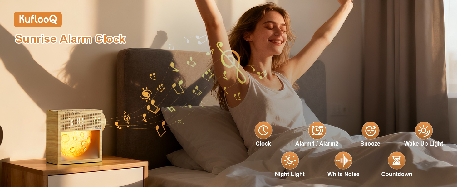 sound machine alarm clock for sleep, sunrise alarm clock with nature sounds, soothing alarm clock